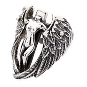Angel Wings Feather Sterling Silver Biker Ring